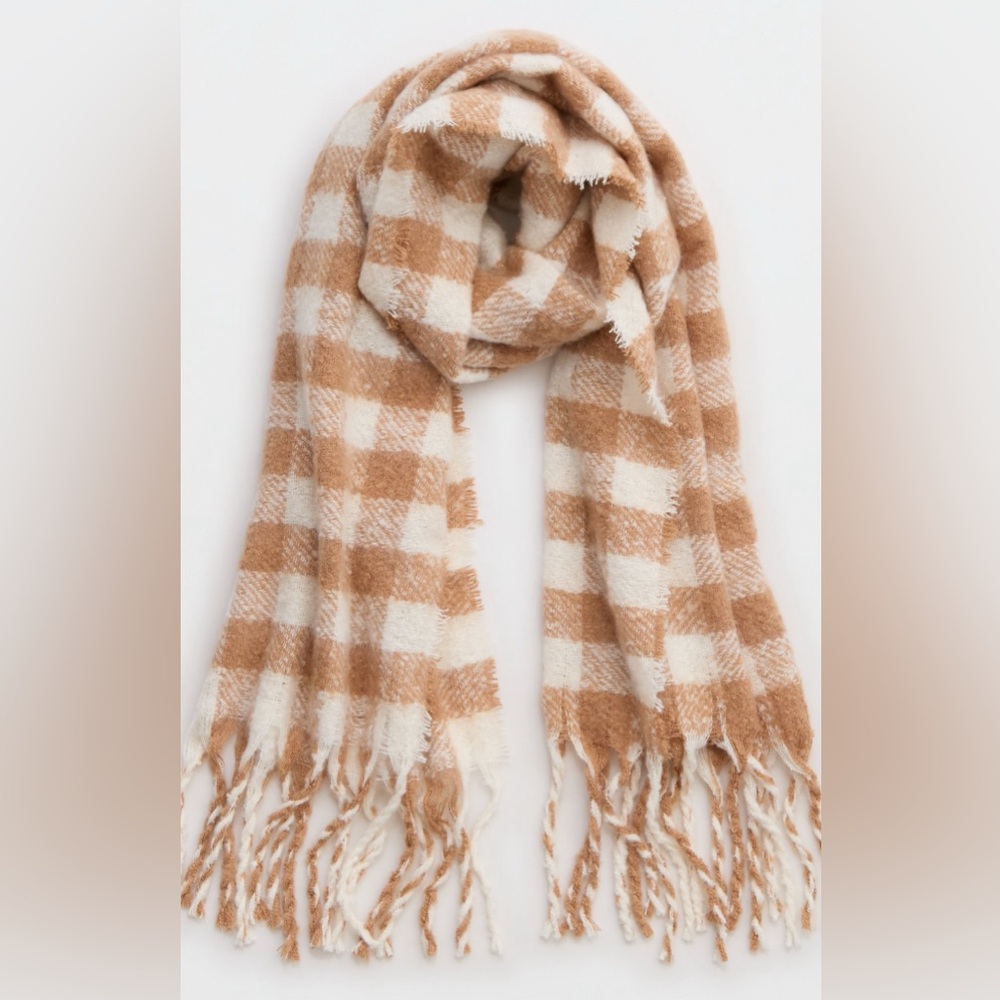 Cozy Tan and Cream Checkered Scarf